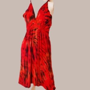 TIE DYE Red Stretchy Rayon Braided Strap Dress *4 Colors Avail. OS NEW